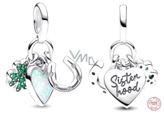 Charm Sterling silver 925 Sister four-leaf clover for luck, heart and horseshoe 3in1, pendant on bracelet family