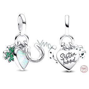 Charm Sterling silver 925 Sister four-leaf clover, heart and horseshoe 3in1, family bracelet pendant