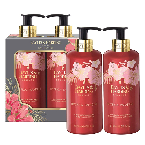 Baylis & Harding Boudoire Tropical Paradise - Tropical Paradise liquid hand soap 300 ml + moisturizing body and hand lotion 300 ml, cosmetic set for women