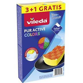 Vileda PUR active Colors dish sponge, 3+1 pcs