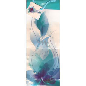 Nekupto Gift paper bottle bag 36 x 12 x 9 cm White turquoise with flower ALH
