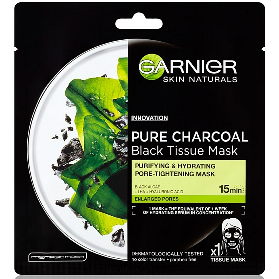 Garnier Skin Naturals Pure Charcoal Black Tissue Mask facial black textile mask with seaweed extract 28 g
