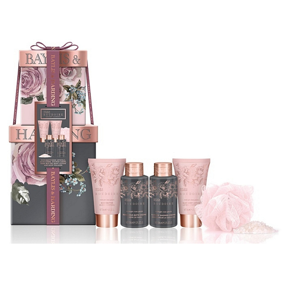 Baylis & Harding Rose petals bath cream 100 ml + shower cream 100 ml + body lotion 50 ml + hand cream 50 ml + bath crystals 25 g + massage sponge, cosmetic set