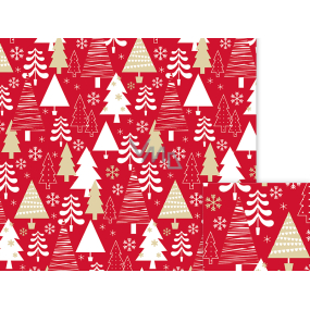 Nekupto Gift wrapping paper 70 x 200 cm Christmas Red white, gold trees