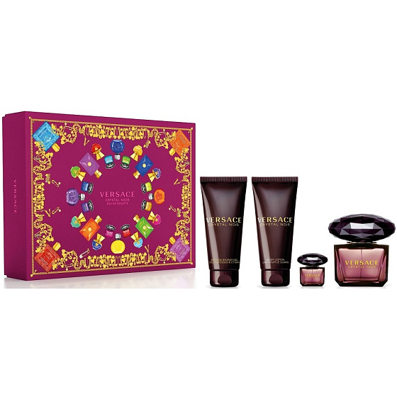 Versace Crystal Noir eau de toilette for women 90 ml + body lotion 100 ml + shower gel 100 ml + eau de toilette 5 ml, gift set for women