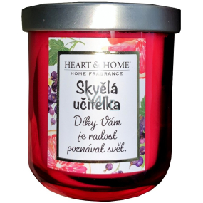 Heart & Home Fresh grapefruit and blackcurrant soy scented candle with inscription Great Teacher 110 g