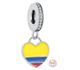 Charm Sterling Silver 925 Colombian Flag Heart - I Love Colombia, Travel Bracelet Pendant