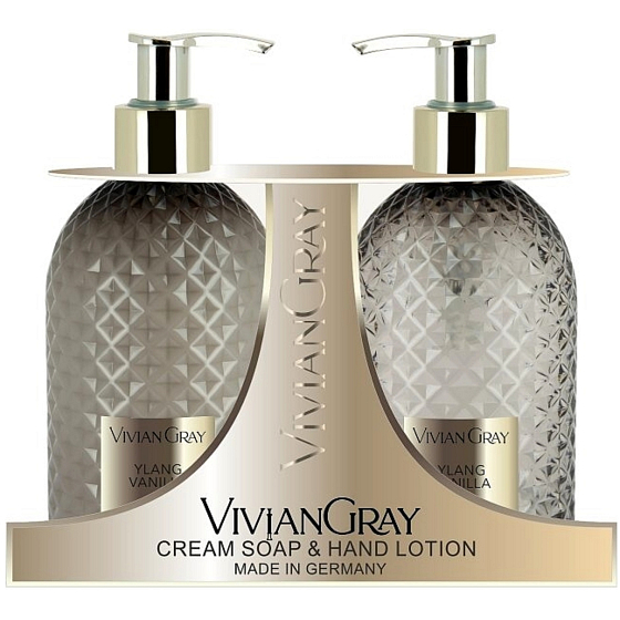 Vivian Gray Ylang and Vanilla luxury liquid soap with dispenser 300 ml + luxury hand lotion with dispenser 300 ml, cosmetic set