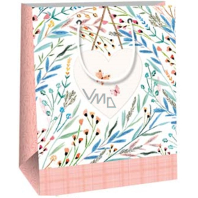 Ditipo Gift paper bag 18 x 10 x 22,7 cm White coloured grass, heart in the middle