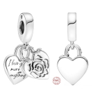 Charm Sterling silver 925 Padlock, heart and rose, love bracelet pendant