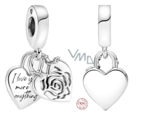 Charm Sterling silver 925 Padlock, heart and rose, love bracelet pendant