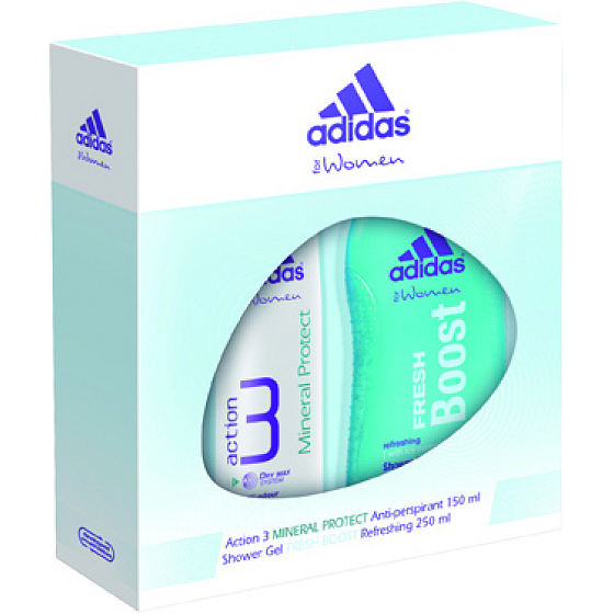 Adidas Action 3 Mineral Protect antiperspirant deodorant spray for women 150 ml + Fresh Boost shower gel 250 ml, cosmetic set
