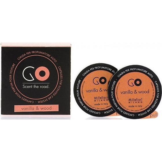 Millefiori Milano Go Vanilla & Wood - Vanilla and wood car fragrance refill, smells up to 2 months 2 x 13 g