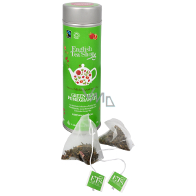 English Tea Shop Bio Green tea with Pomegranate 15 pieces of biodegradable tea pyramids in a recyclable tin can 30 g