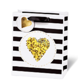 BSB Luxury gift paper bag 23 x 19 x 9 cm Golden Glitter Heart LDT 409 - A5