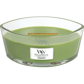 WoodWick Evergreen - Scent of needles scented candle with wooden wide wick and lid glass boat 453 g