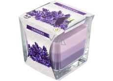 Bispol Lavender - Lavender tricolor scented glass candle, burning time 32 hours 170 g