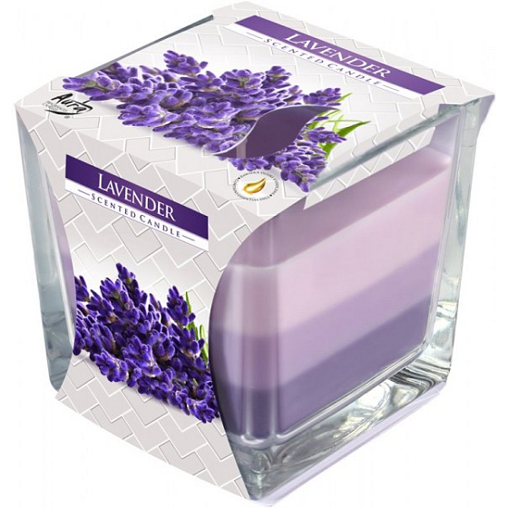 Bispol Lavender - Tricolor Lavender Scented Candle Glass, Burn Time 32 Hours 170 g