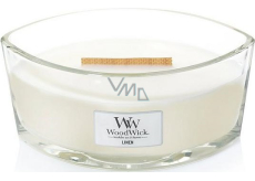 WoodWick Linen - Pure flax scented candle with wooden wide wick and glass boat lid 453 g