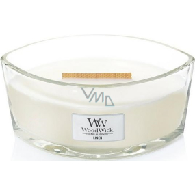 WoodWick Linen - Pure flax scented candle with wooden wide wick and glass boat lid 453 g