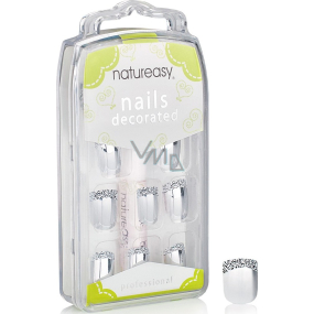 Diva & Nice Natureasy Nails Decorated adhesive nails silver with black and white application 24 pieces + glue 2 g