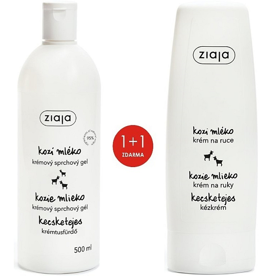 Ziaja Goat's Milk Shower Cream 500 ml + Goat's Milk Hand and Nail Cream 80 ml for dry skin, duopack