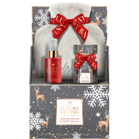Grace Cole Toasted Praline & Sweet Vanilla heating bottle with soft cover + bath fizzers 2 x 50 g + body mist 100 ml, cosmetic set for women