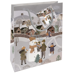 Nekupto Gift paper bag 23 x 18 x 10 cm Christmas snowman with children