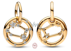Charm Sterling Silver 925 Gold Plated Zodiac Sign Gemini, Pendant Bracelet