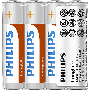 Philips Longlife Batteries 4 pcs AAA R03 1.5V