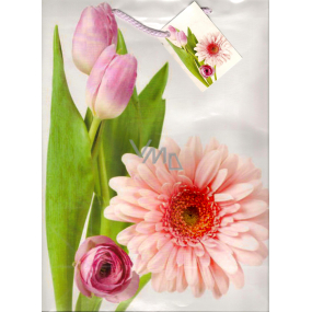 Nekupto Gift paper bag 32.5 x 26 x 13 cm Tulips and gerbera 1 piece 834 02 BL