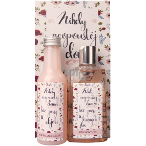 Bohemia Gifts Rosehip and Rose shower gel 200 ml + bath 200 ml + decorative painting Never leave home without a mouth ... 13 x 24 cm, cosmetic set