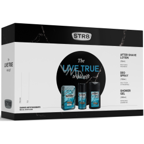 Str8 Live True aftershave 50 ml + deodorant spray 150 ml + shower gel 250 ml, cosmetic set