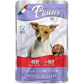 Plaisir Dog beef chunks with vegetables complete food for adult dogs pouch 100 g