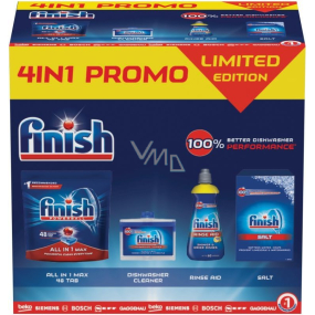 Finish 4in1 All in 1 Max dishwasher tablets 48 pieces + dishwasher cleaner 250 ml + Shine & Protect Lemon Sparkle polish 400 ml + dishwasher salt 1.5 kg, Promo limited edition