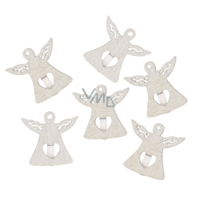 Wooden angel on peg silver 3 cm 6 pieces