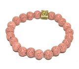 Lava pink with royal mantra Om, bracelet elastic natural stone, ball 8 mm / 16-17 cm, born of the four elements