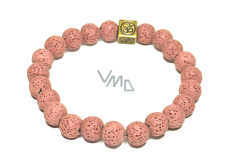 Lava pink with royal mantra Om, bracelet elastic natural stone, ball 8 mm / 16-17 cm, born of the four elements