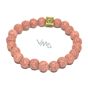 Lava pink with royal mantra Om, bracelet elastic natural stone, ball 8 mm / 16-17 cm, born of the four elements
