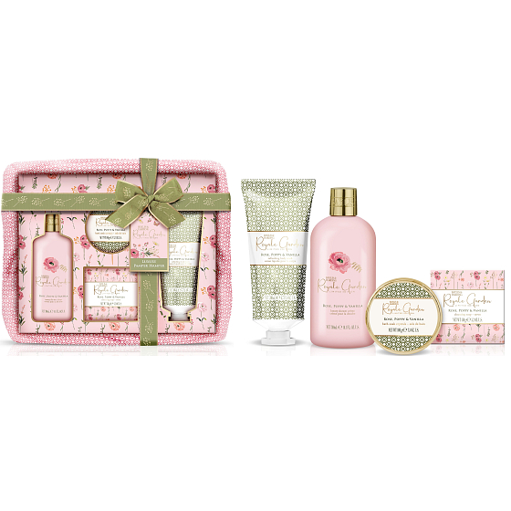 Baylis & Harding Rose, Poppy and Vanilla shower gel 200 ml + shower cream 300 ml + solid soap 150 g + bath crystals 100 g, cosmetic set for women