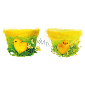 Green flower pot with chick 9 x 12.5 cm