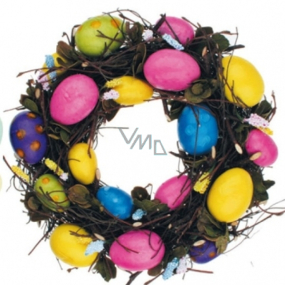 Wreath with colorful eggs 24 cm in a box