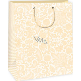 Ditipo Gift paper bag 32.4 x 10.2 x 44.5 cm white beige lace pattern