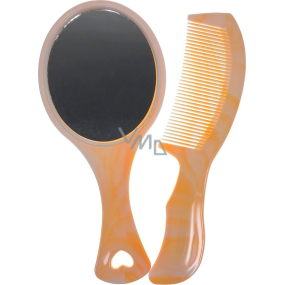 Hand mirror 18 x 8 cm + comb orange 60220
