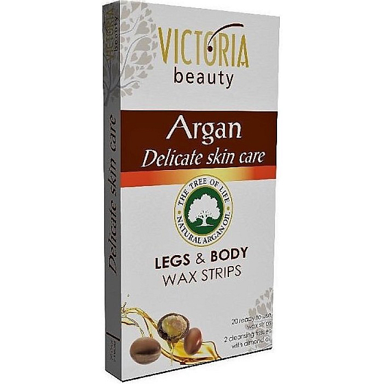 Victoria Beauty Argan Depilatory Body Strips with Argan Oil 20 pieces + 2 Cleansing Wipes 22 pieces