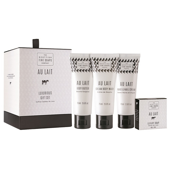 Scottish Fine Soaps Au Lait shower gel 75 ml + body butter 75 ml + hand and nail cream 75 ml + soap 50 g cosmetic set