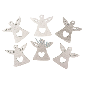 Wooden angel with glue, silver 4.5 cm 6 pieces