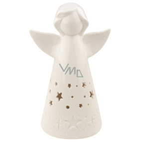 Porcelain angel with LED lighting white with stars 16 cm on the stand