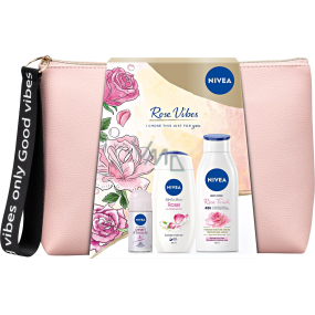 Nivea Rose Vibes body lotion 400 ml + shower gel 250 ml + antiperspirant roll-on 50 ml + case, cosmetic set for women