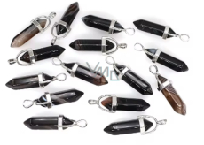Black Agate Hexagon Pendulum Pendant Natural Stone 41 x 13 mm, Hand-Carved, Provides Courage and Strength, 1 Piece
